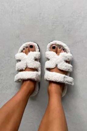 HARPER Shearling Gladiator Strap Sandal - Cream