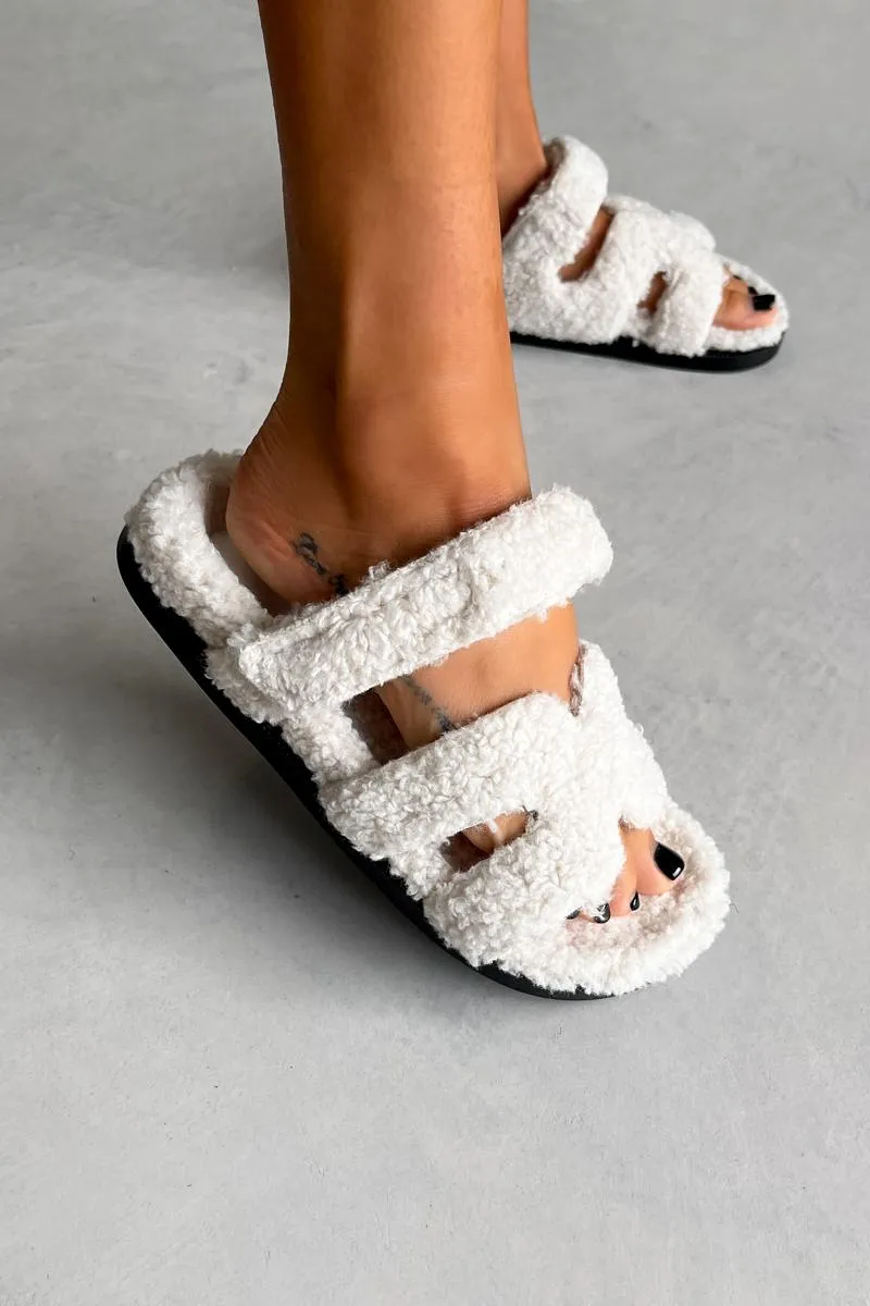 HARPER Shearling Gladiator Strap Sandal - Cream