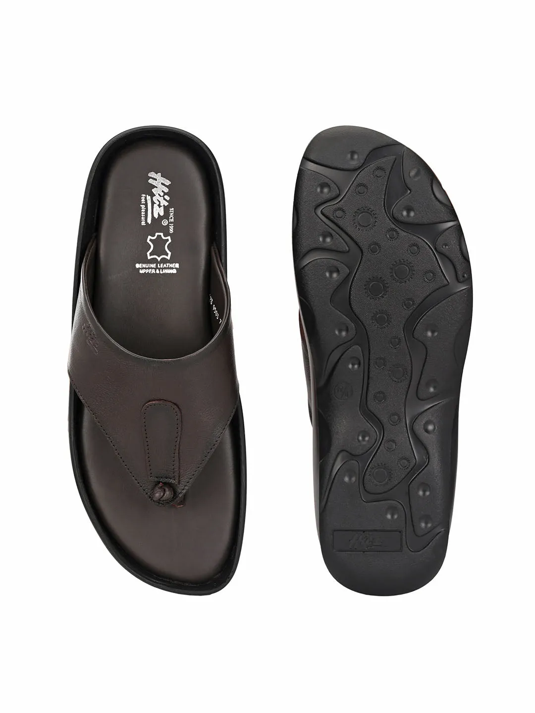 Hitz Men's Brown Leather Open Toe Indoor Outdoor Comfort Slippers