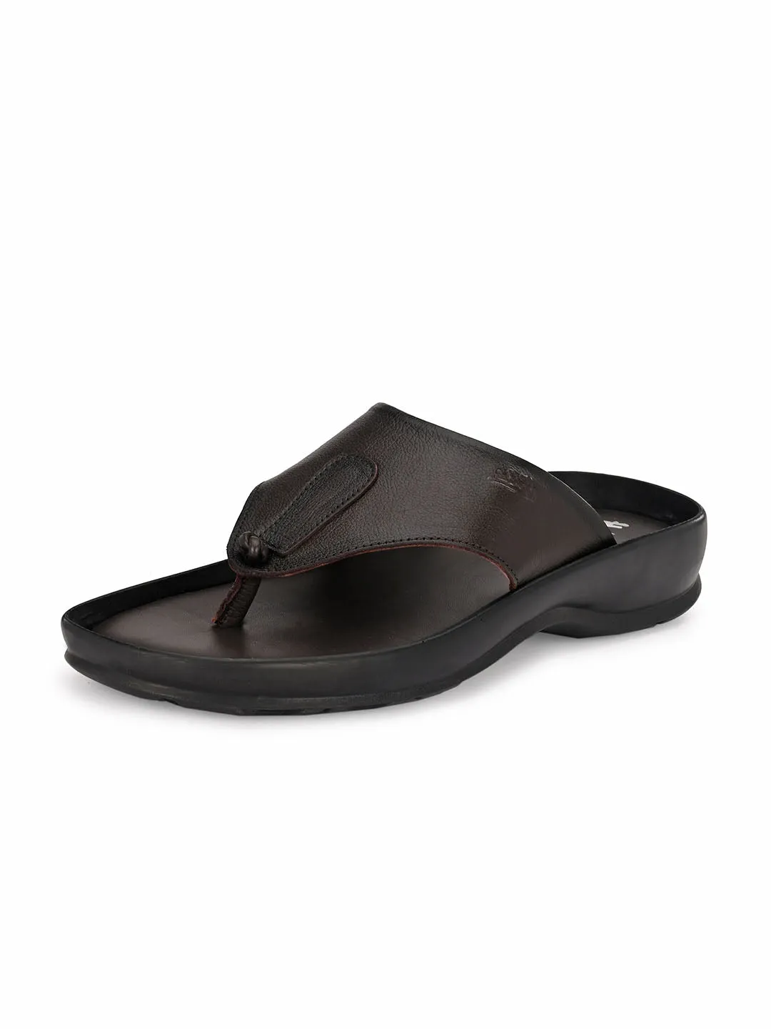 Hitz Men's Brown Leather Open Toe Indoor Outdoor Comfort Slippers