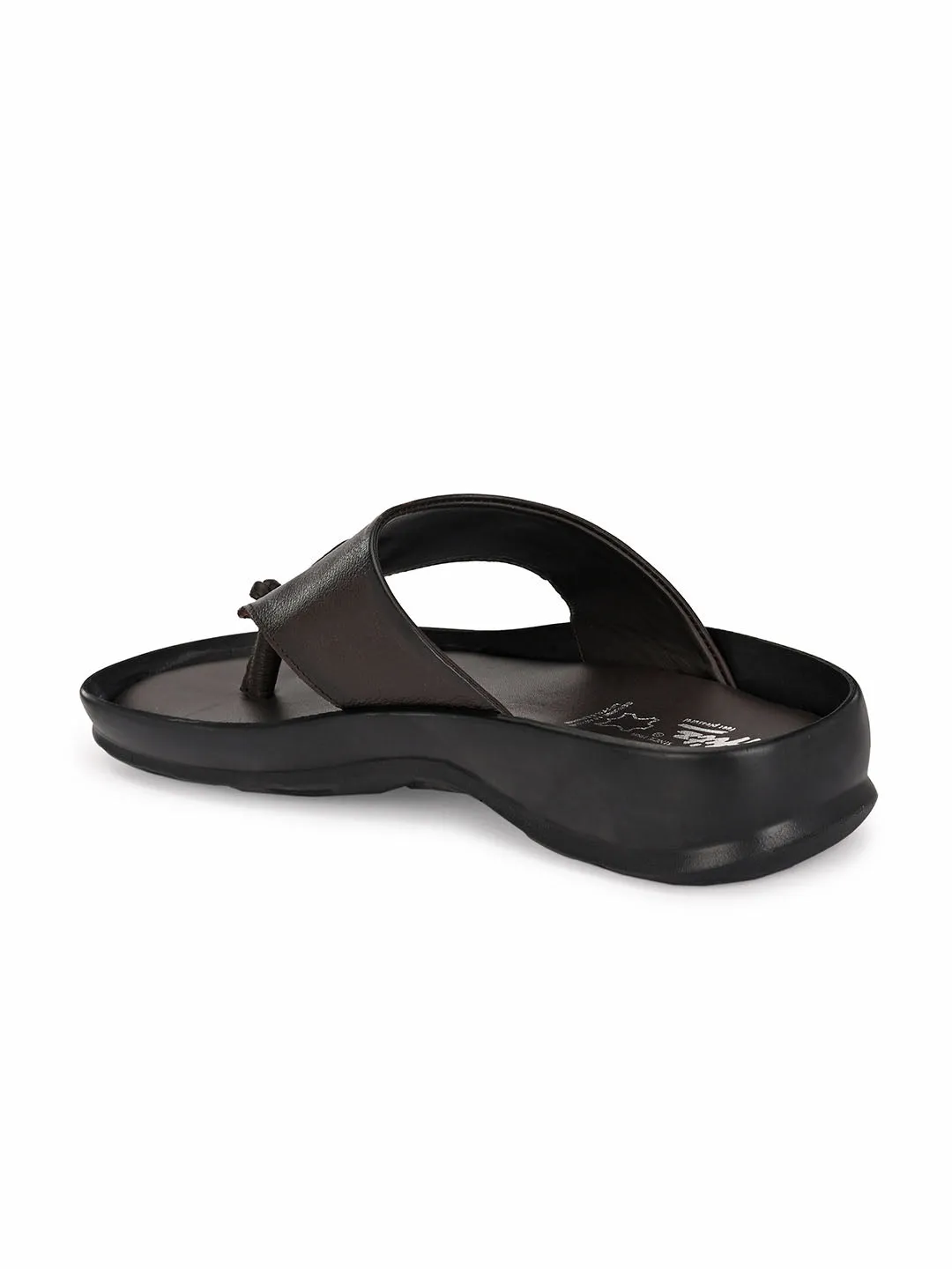 Hitz Men's Brown Leather Open Toe Indoor Outdoor Comfort Slippers