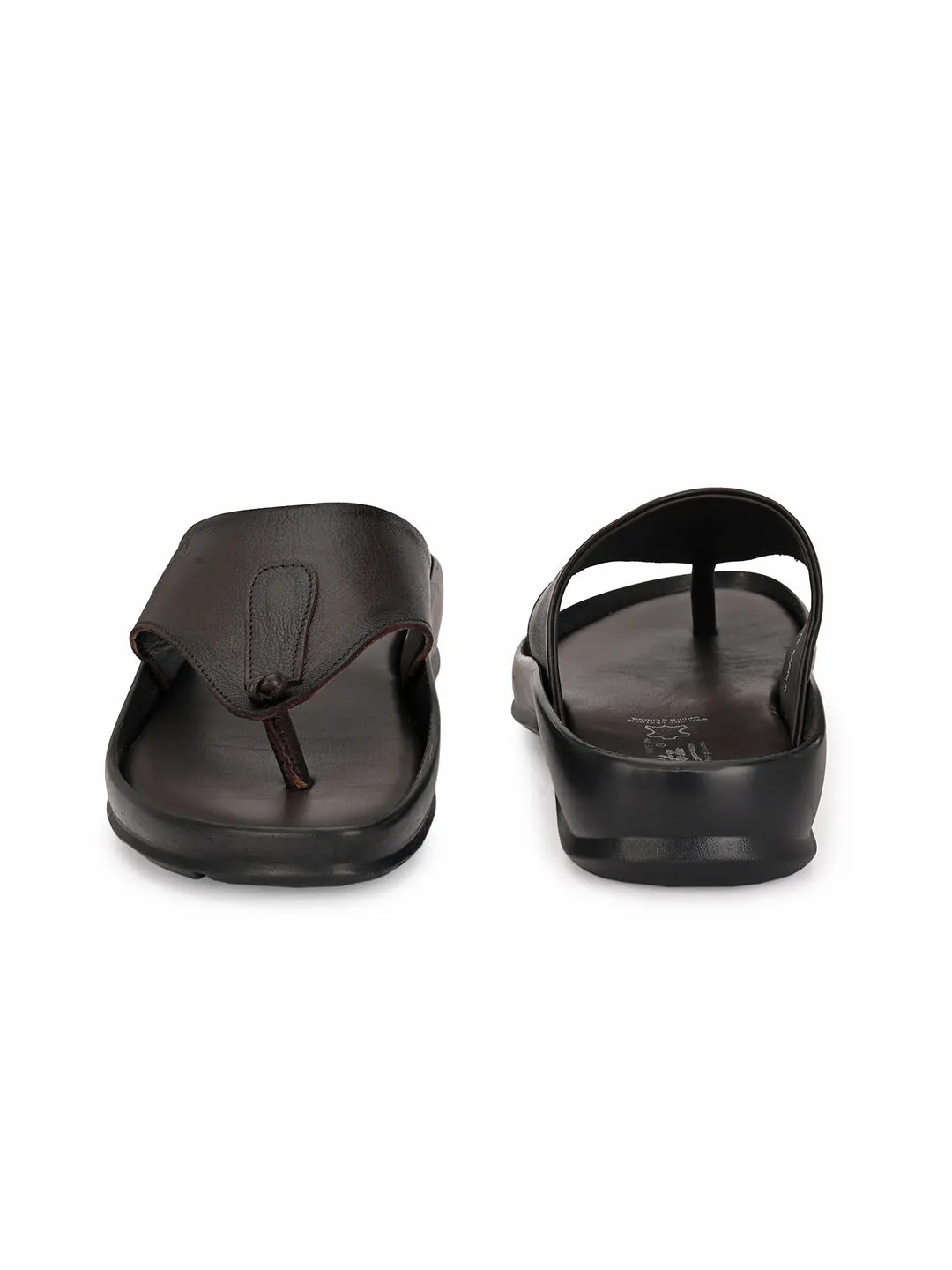 Hitz Men's Brown Leather Open Toe Indoor Outdoor Comfort Slippers