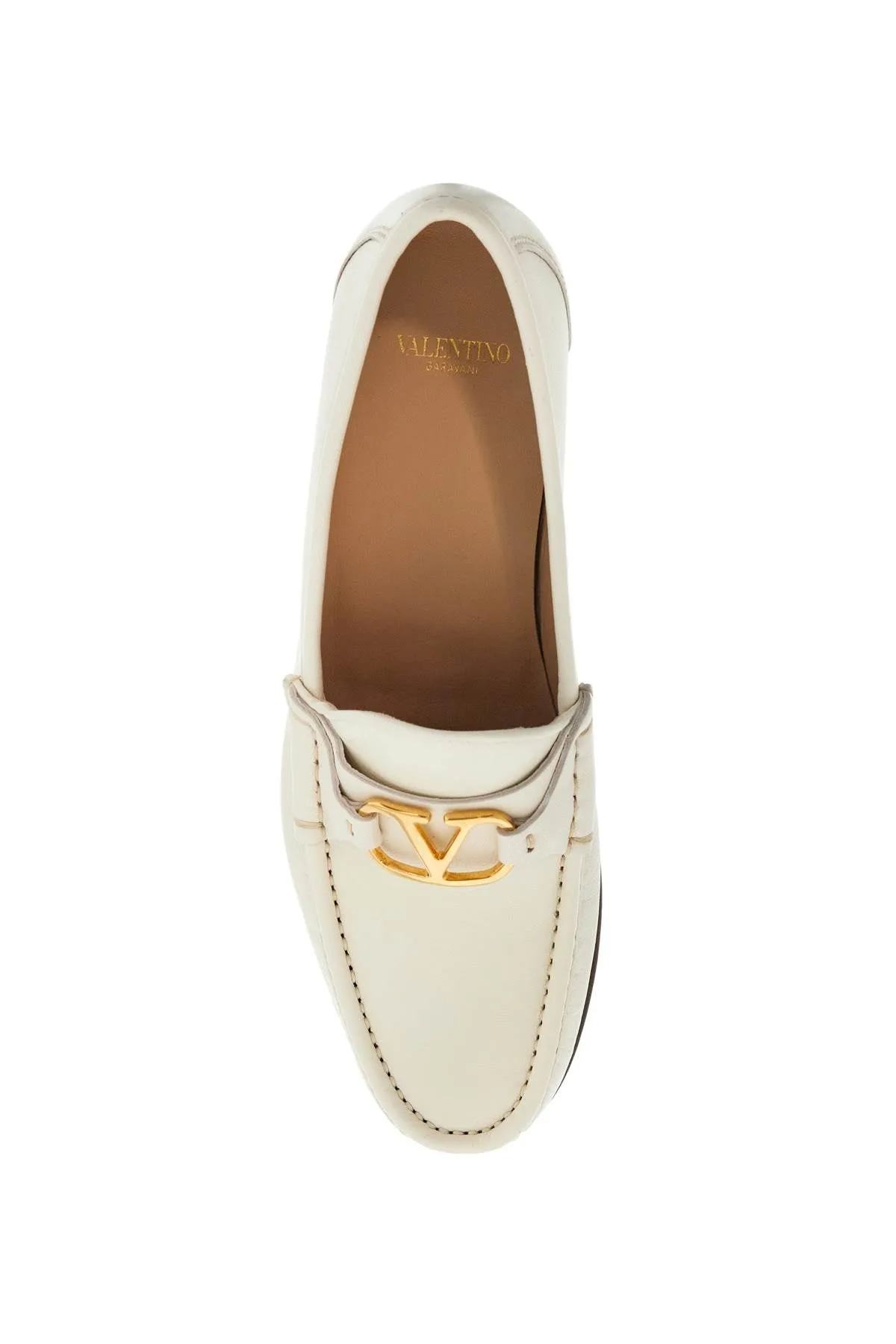 ivory leather loafer with golden metal v logo 6W2S0LM0QCQ IVORY