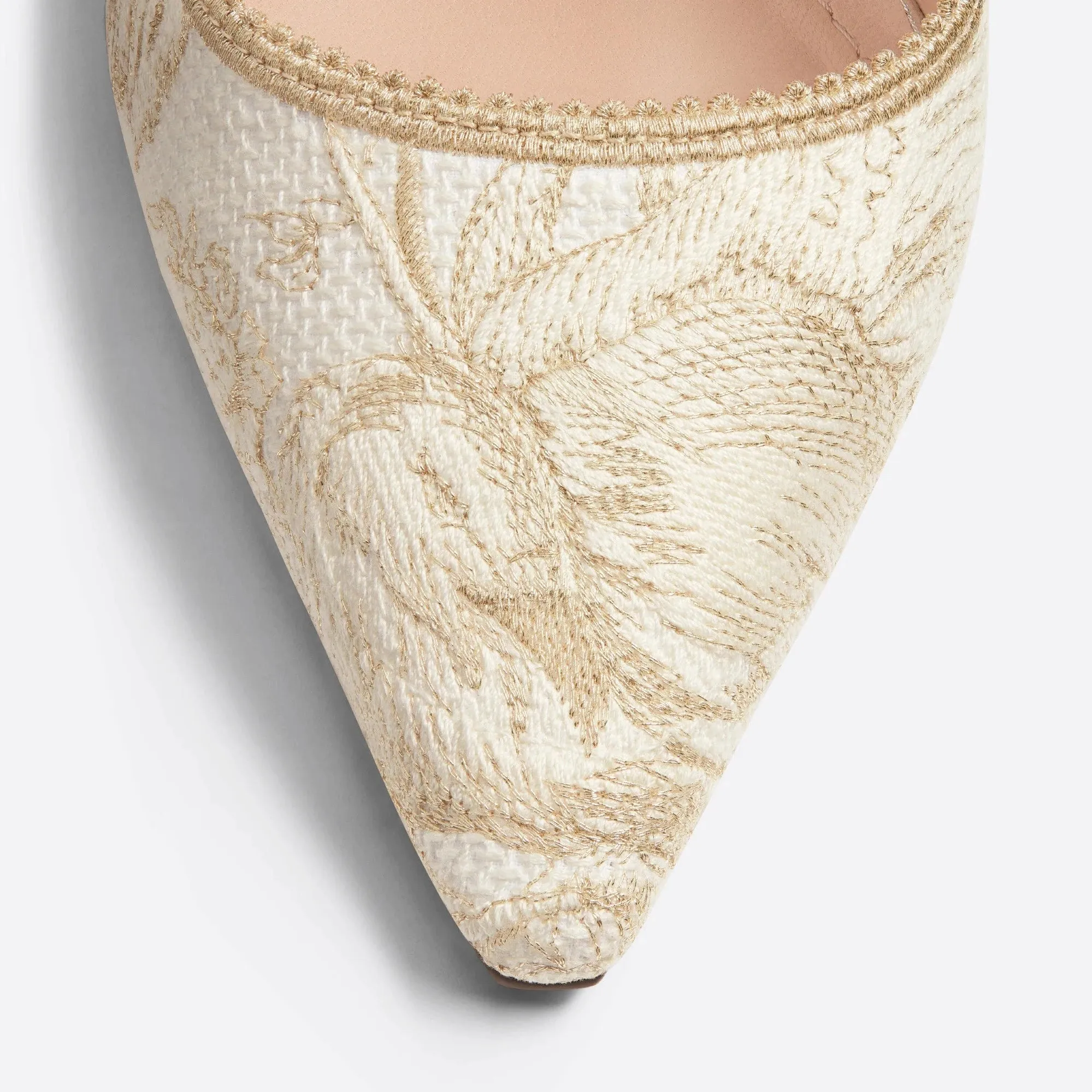 J'Adior Slingback Pump White And Gold-Tone Cotton Embroidered Heels