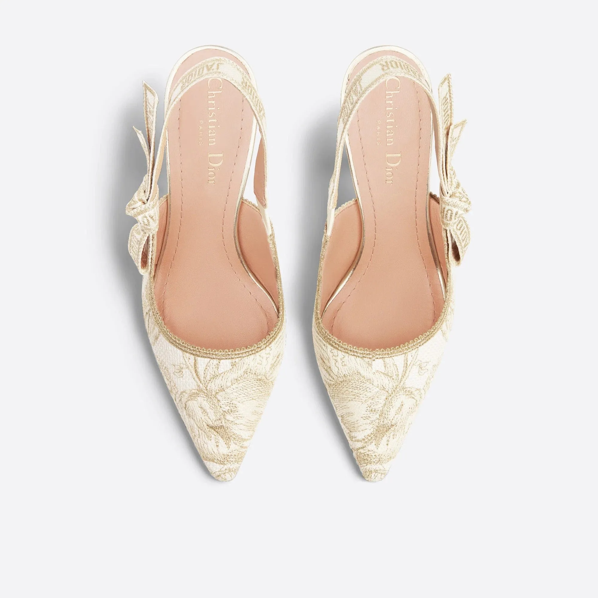 J'Adior Slingback Pump White And Gold-Tone Cotton Embroidered Heels