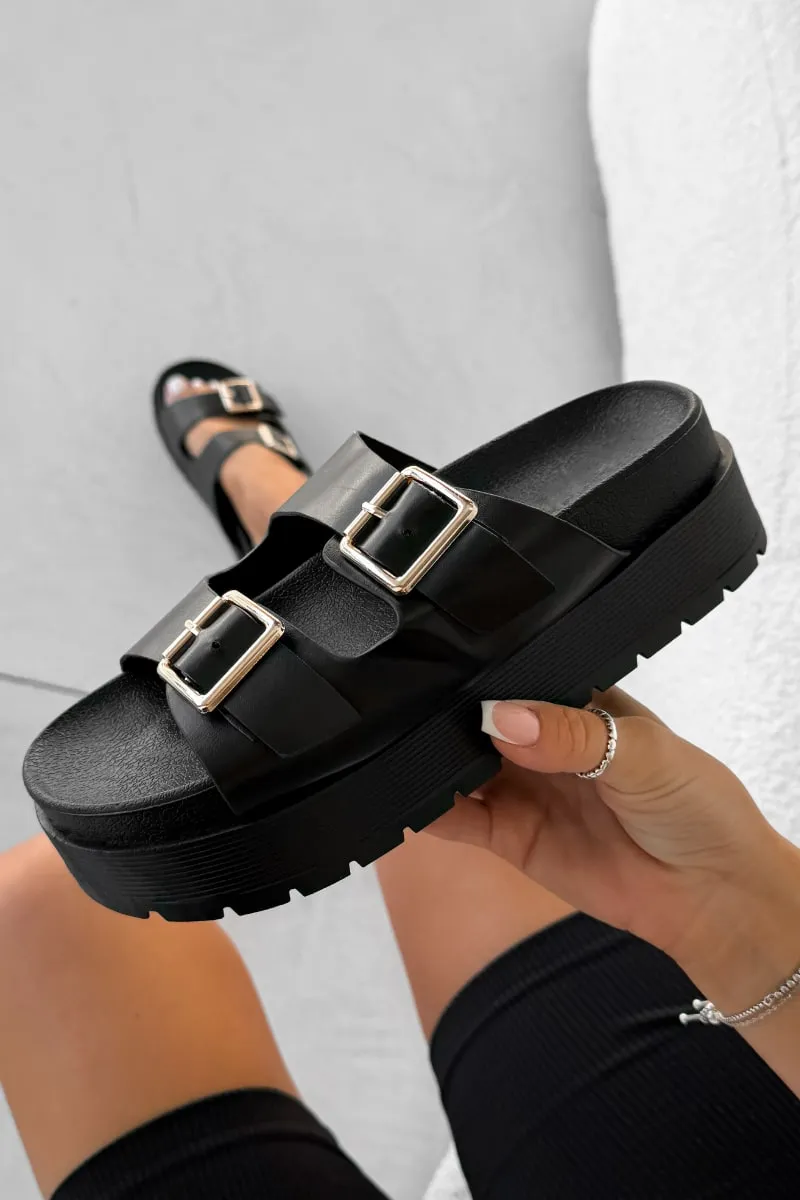 KORA Chunky Buckle Sandals - Black