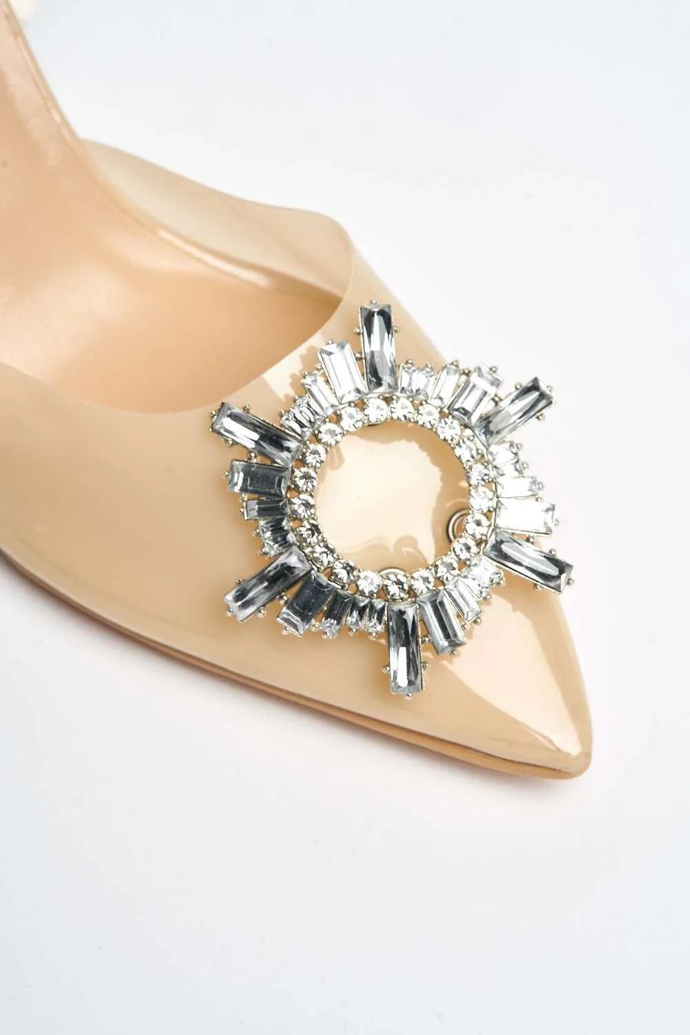 Leyra Diamante Brooch Slingback Perspex Court Shoes in Nude