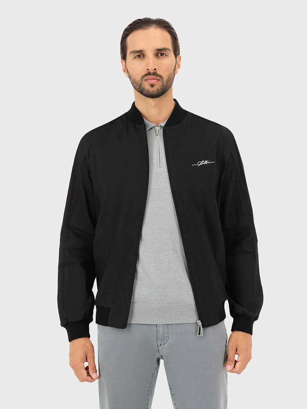 Linen and Wool Bomber with "Zilli Poem" Embroidery