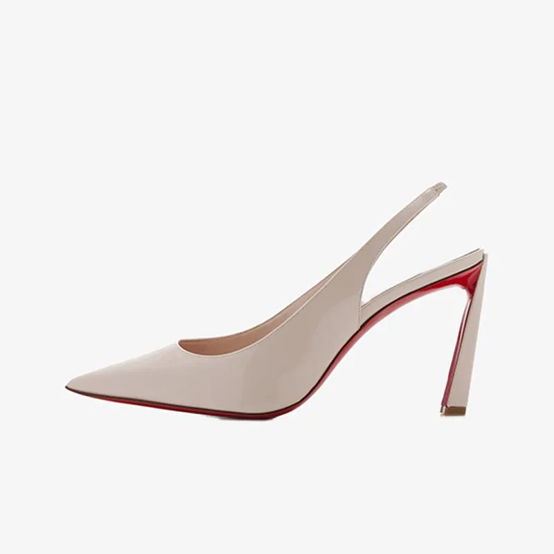 Nude Patent Leather Slingback Pumps