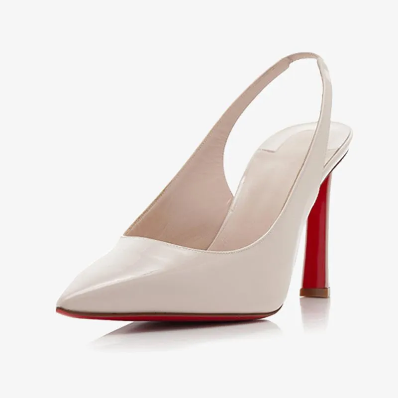 Nude Patent Leather Slingback Pumps