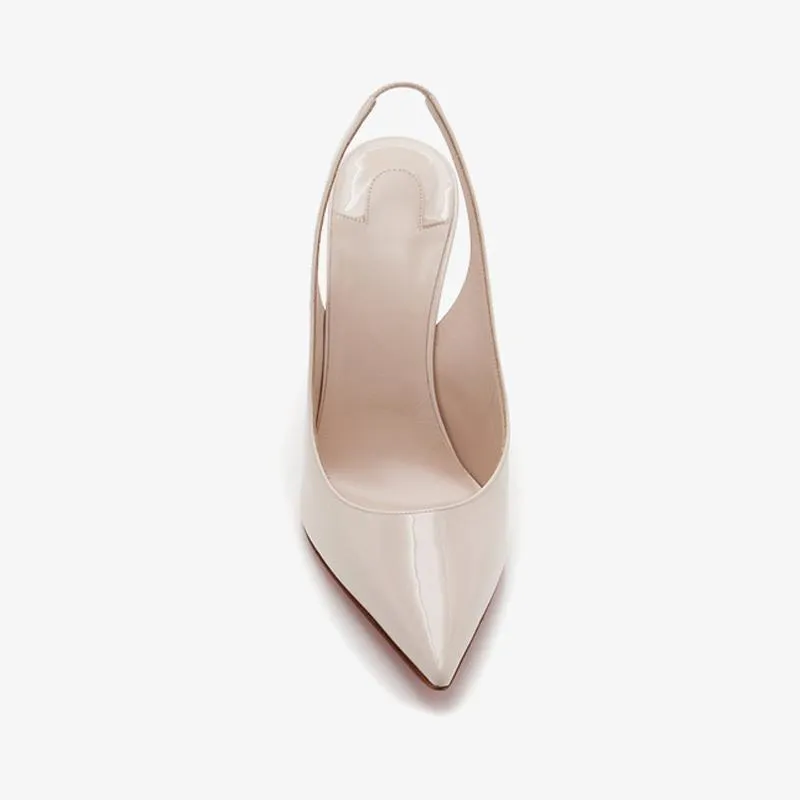 Nude Patent Leather Slingback Pumps