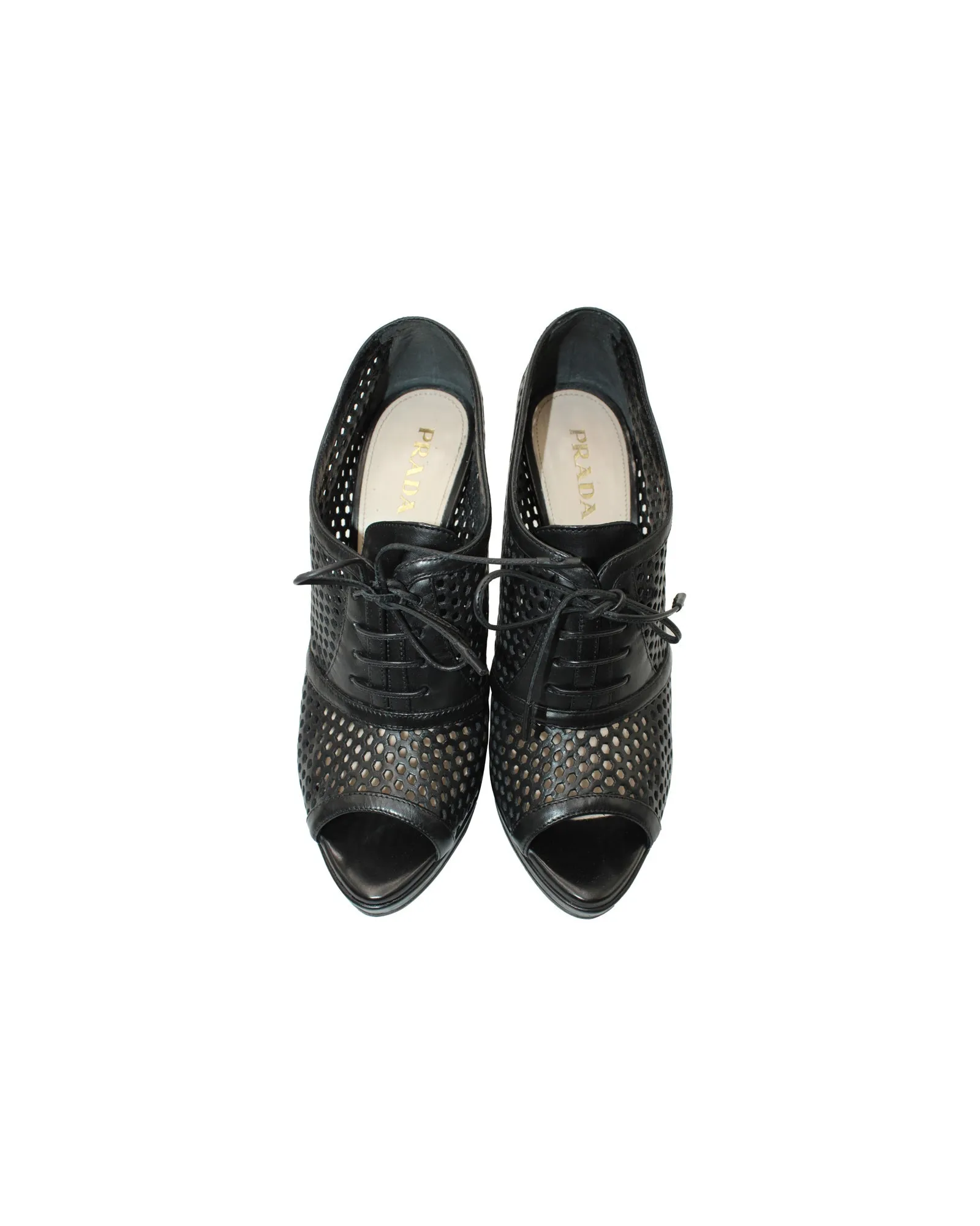 Prada Perforated Platform Sandals in Black Leather