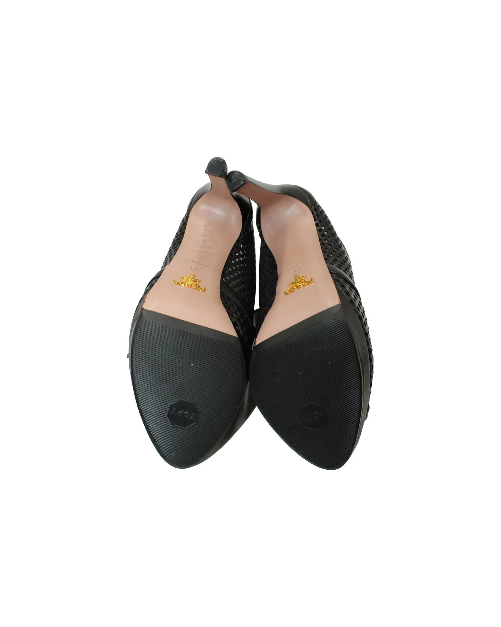 Prada Perforated Platform Sandals in Black Leather