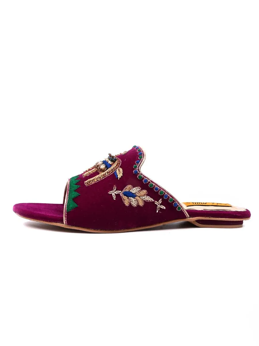 Purple Fancy Velvet Ladies Slipper