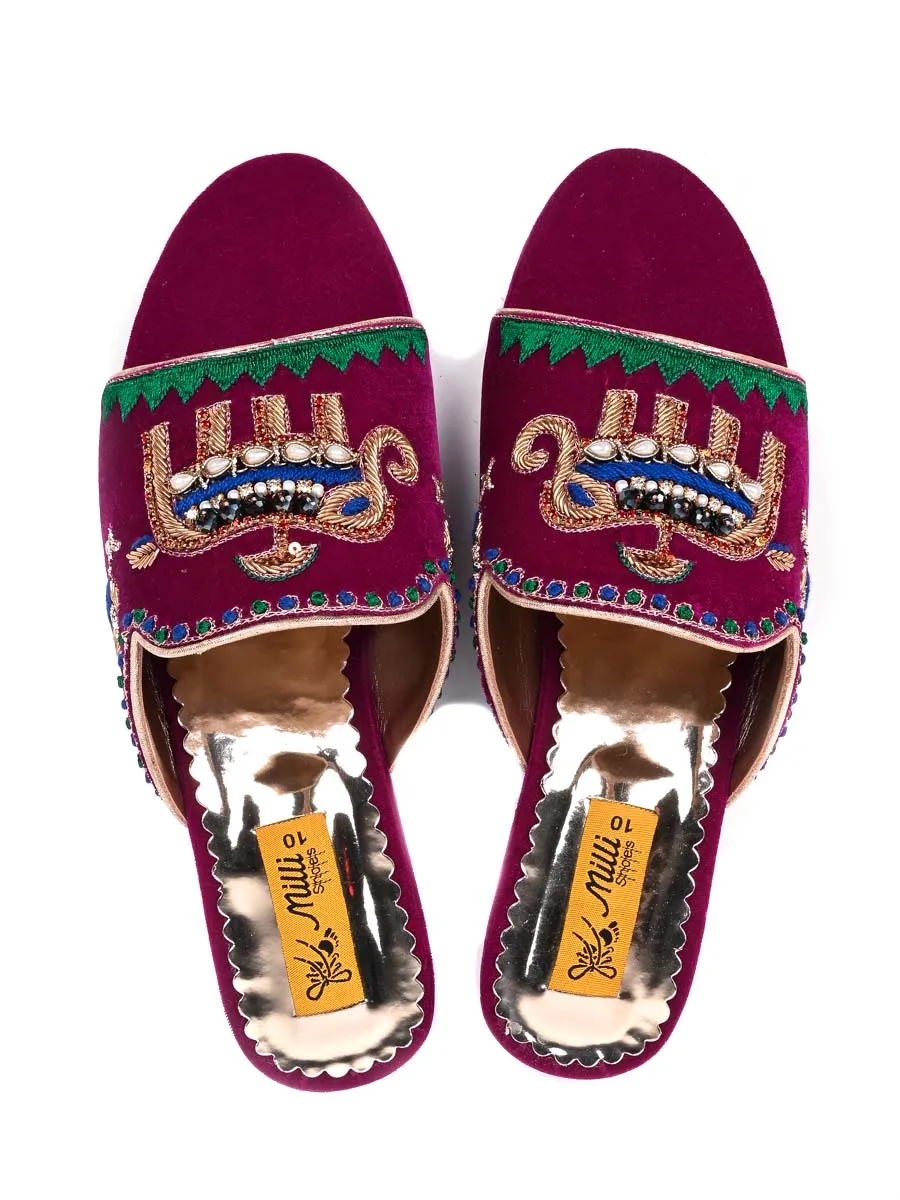 Purple Fancy Velvet Ladies Slipper