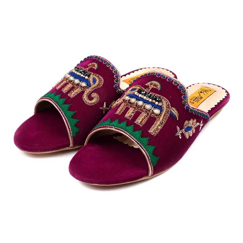 Purple Fancy Velvet Ladies Slipper