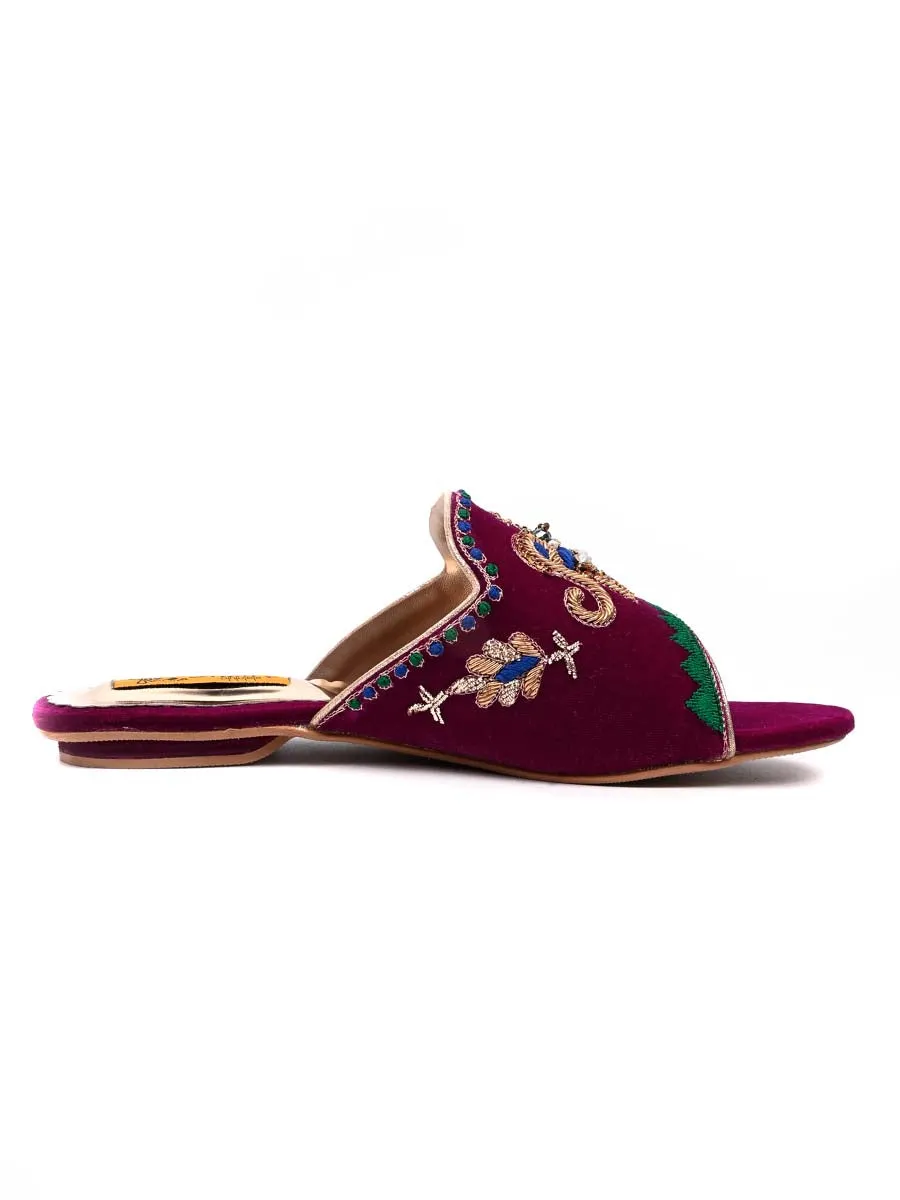 Purple Fancy Velvet Ladies Slipper