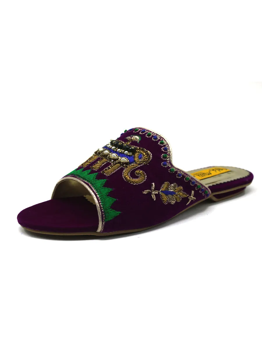 Purple Fancy Velvet Ladies Slipper