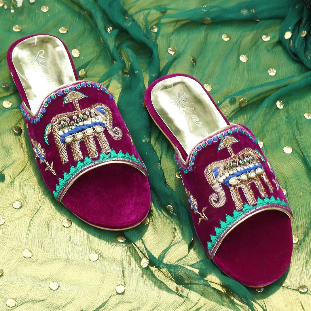 Purple Fancy Velvet Ladies Slipper