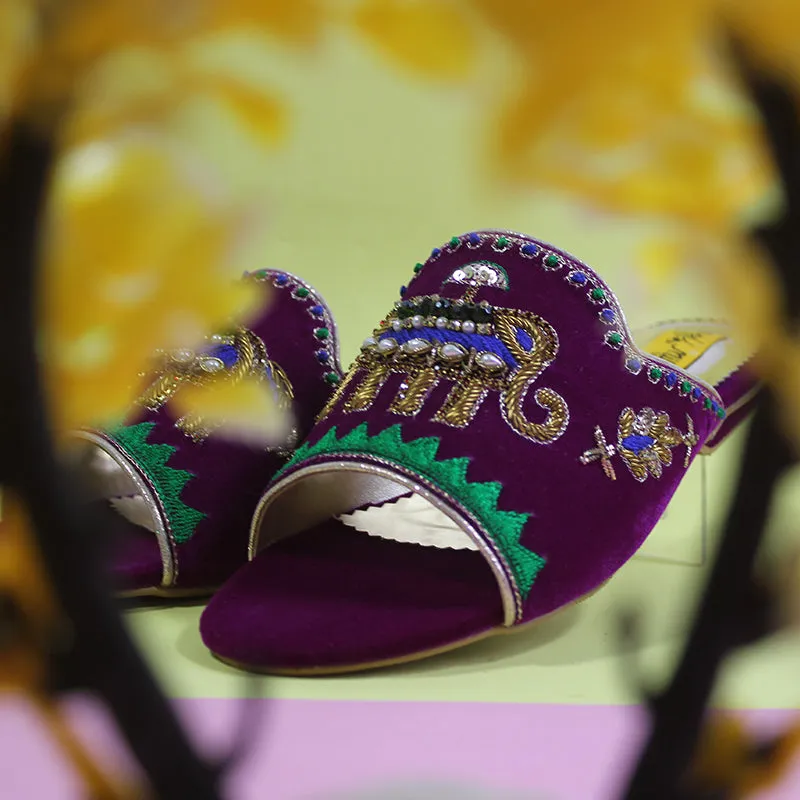 Purple Fancy Velvet Ladies Slipper