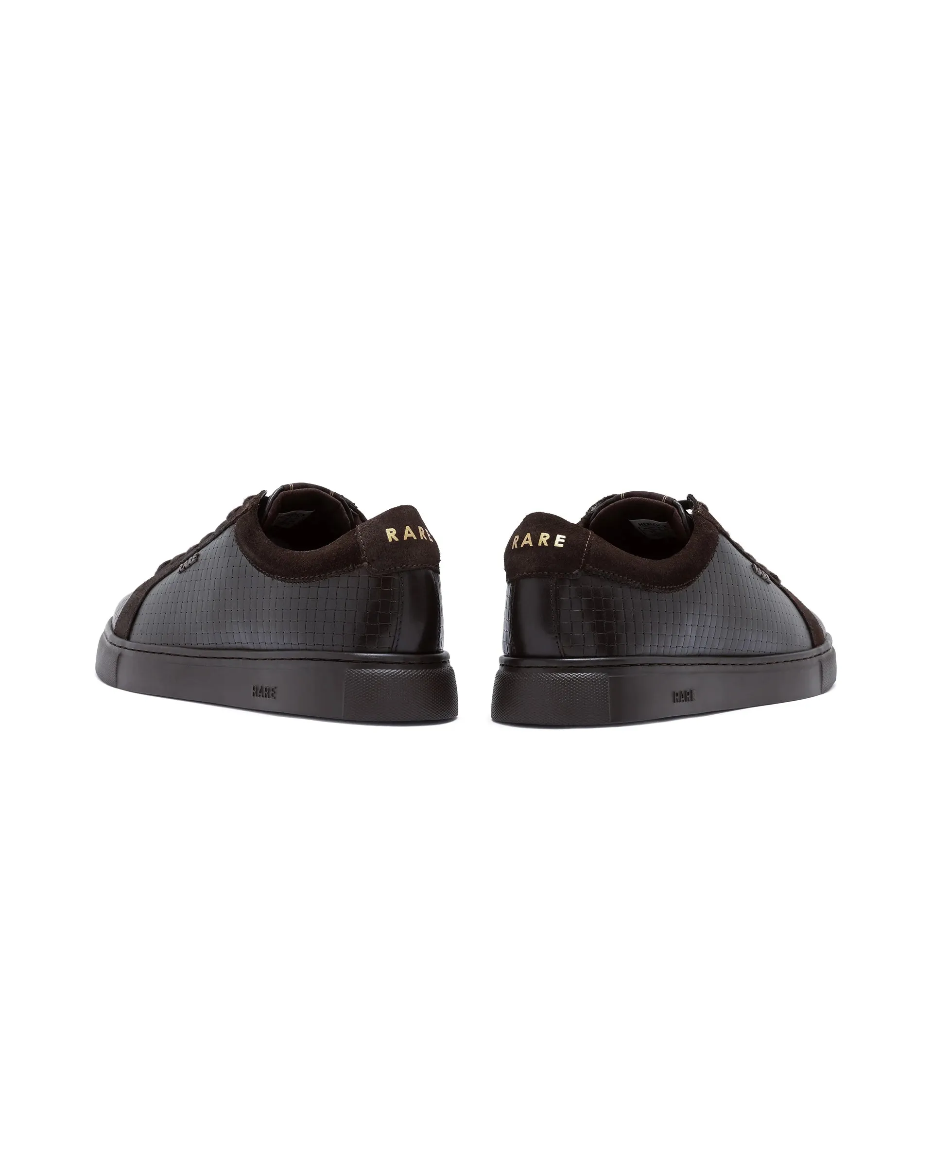 Rare Rabbit Men Herlock Brown Plated Genuine Leather with a Branded Metal Trim Low-Top Lace-Up Sneaker Shoes
