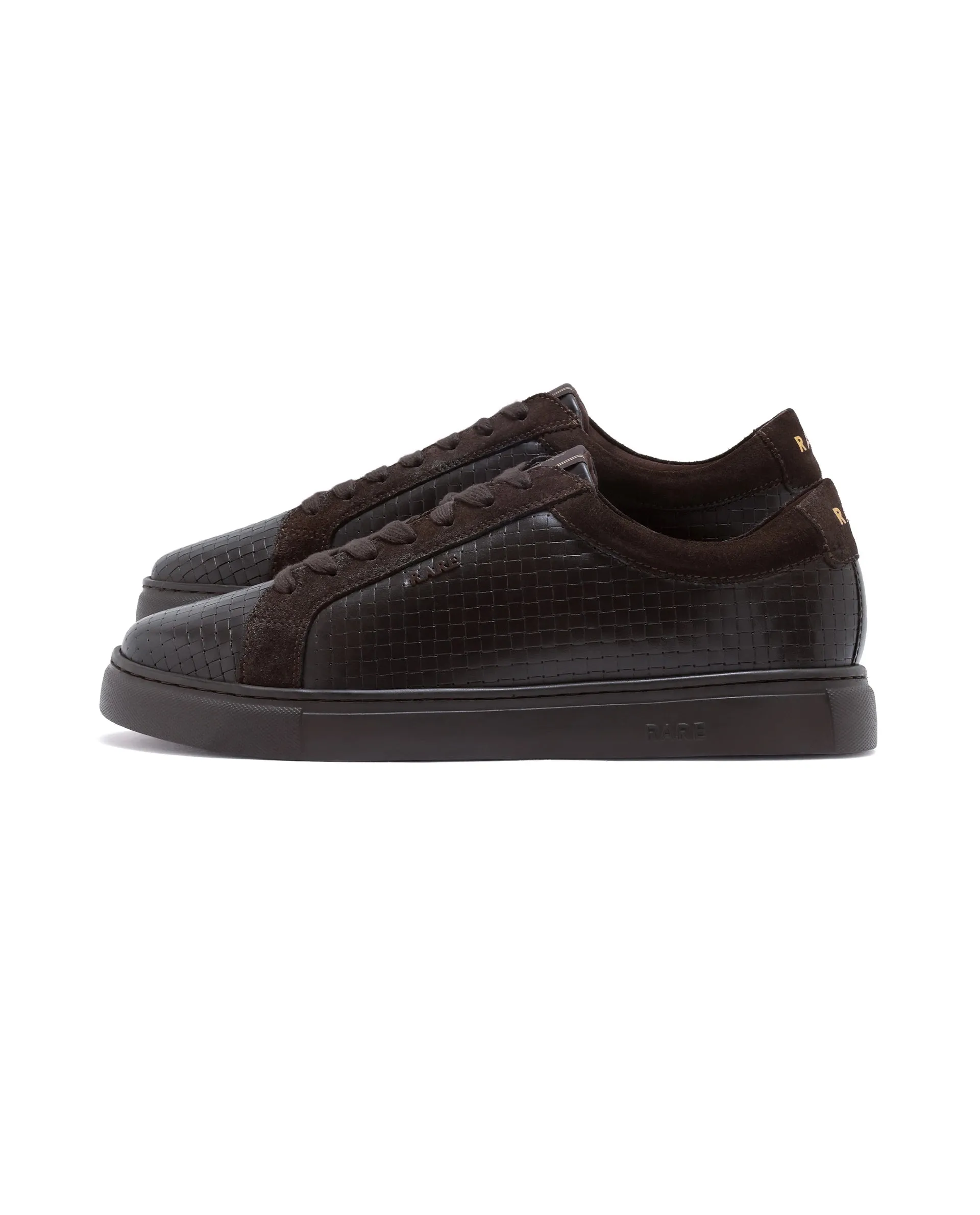 Rare Rabbit Men Herlock Brown Plated Genuine Leather with a Branded Metal Trim Low-Top Lace-Up Sneaker Shoes