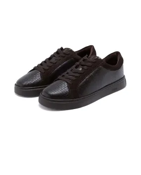 Rare Rabbit Men Herlock Brown Plated Genuine Leather with a Branded Metal Trim Low-Top Lace-Up Sneaker Shoes