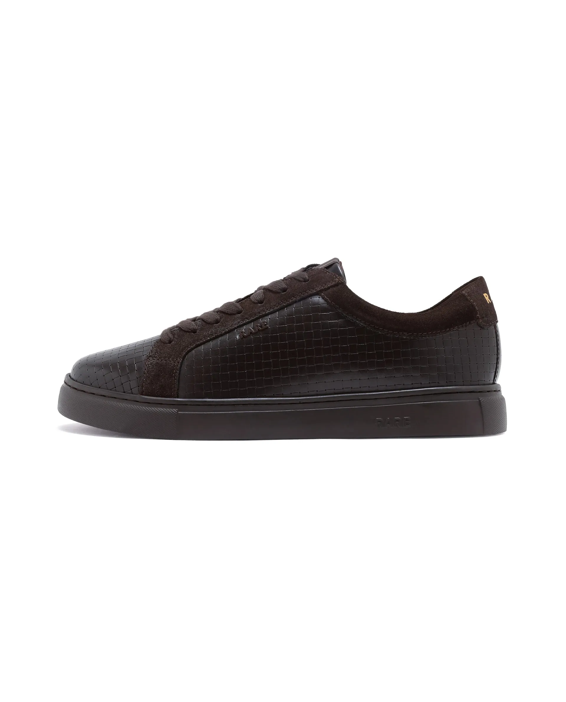 Rare Rabbit Men Herlock Brown Plated Genuine Leather with a Branded Metal Trim Low-Top Lace-Up Sneaker Shoes