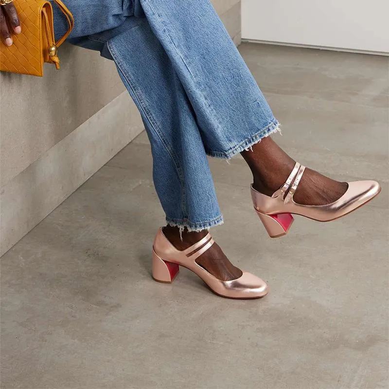 Rose Gold Leather Pumps with 60 mm