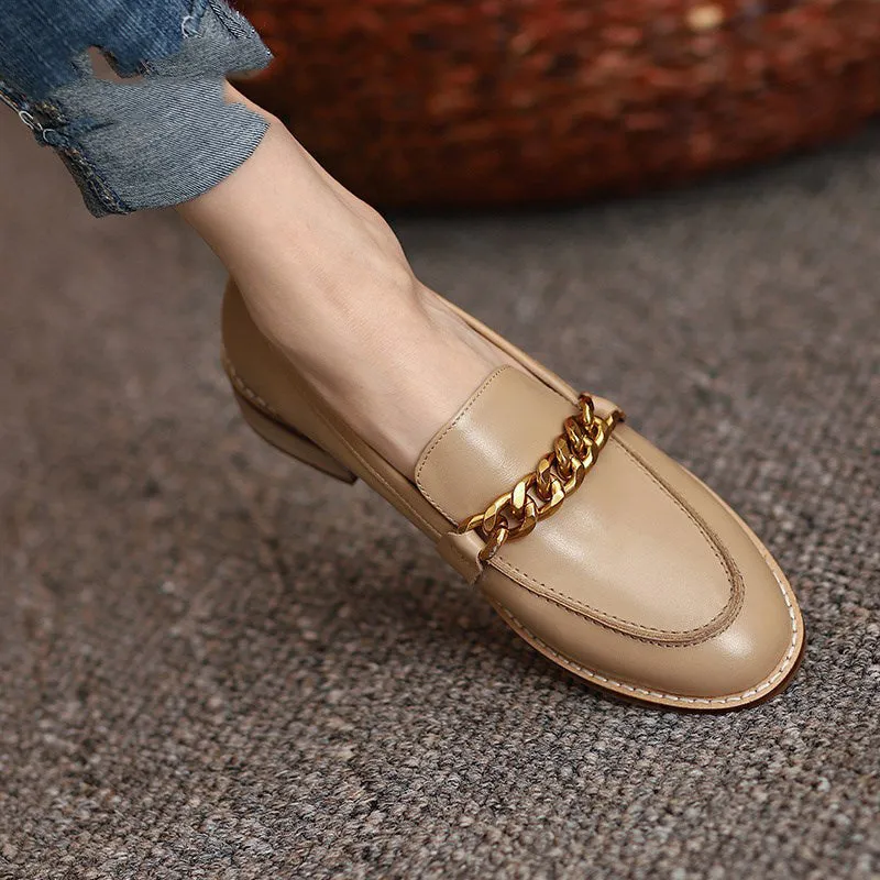 Round Toe Loafers Pumps With Thick Heels