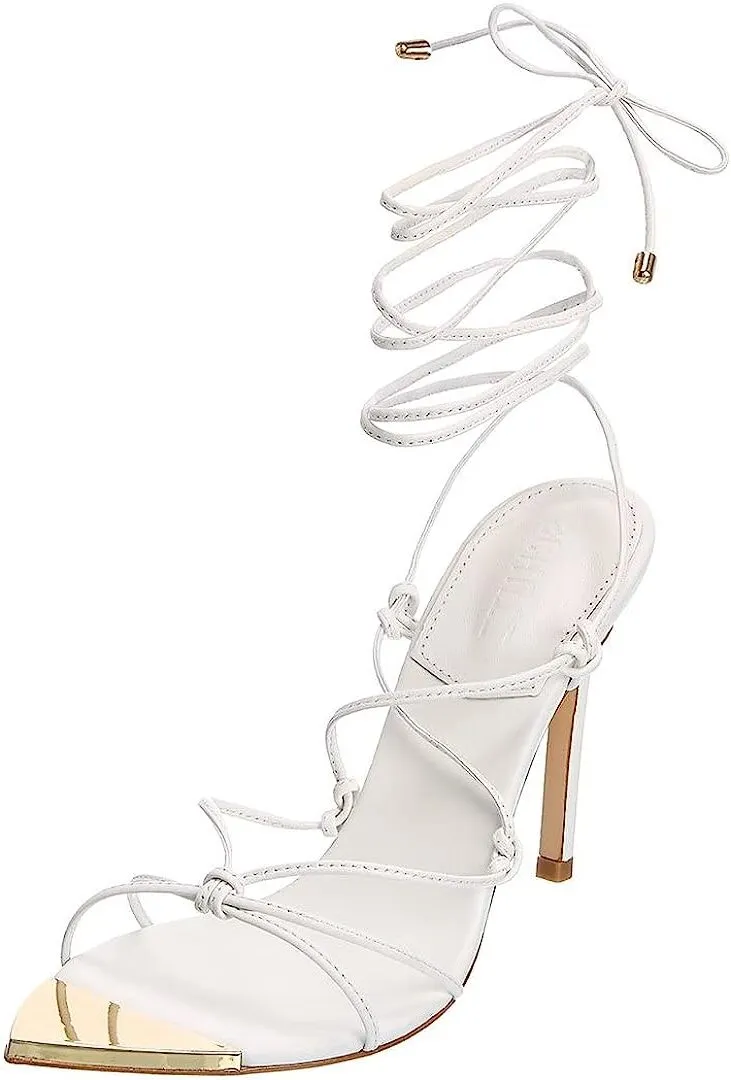 Schutz Hana White Strappy Wraparound Tie Up Open Toe Stiletto High Heel Sandals