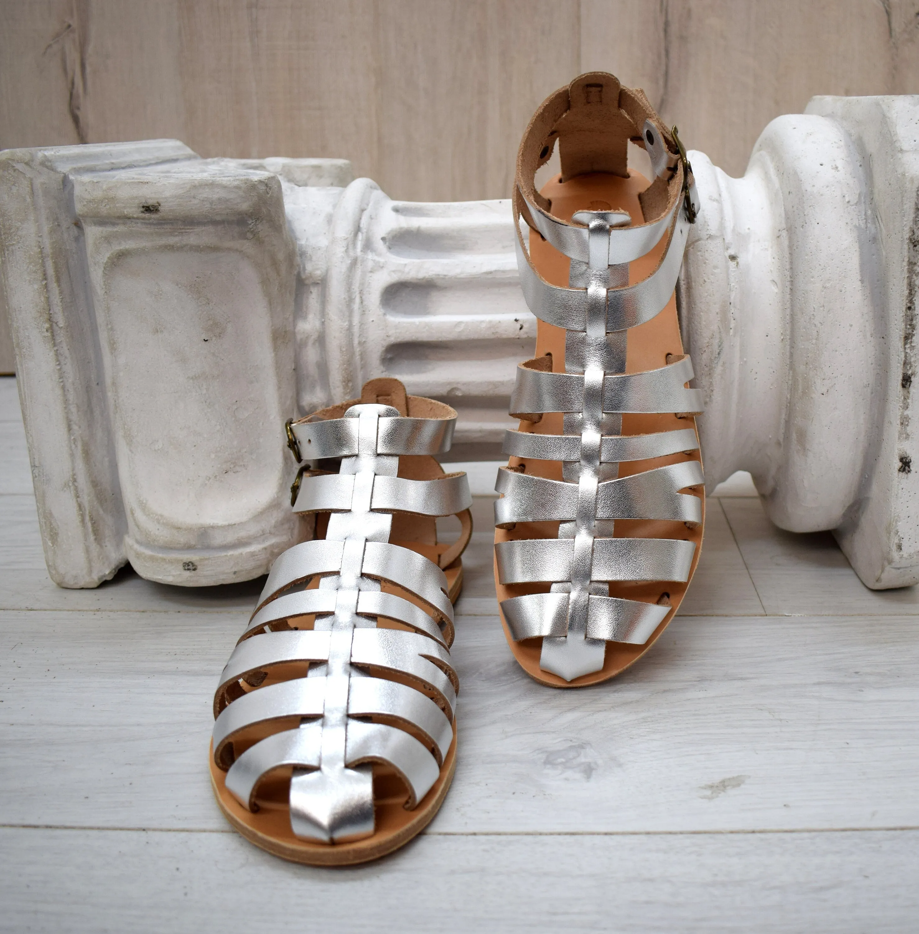 Silver Gladiator Spartan Grecian Huarache Sandals