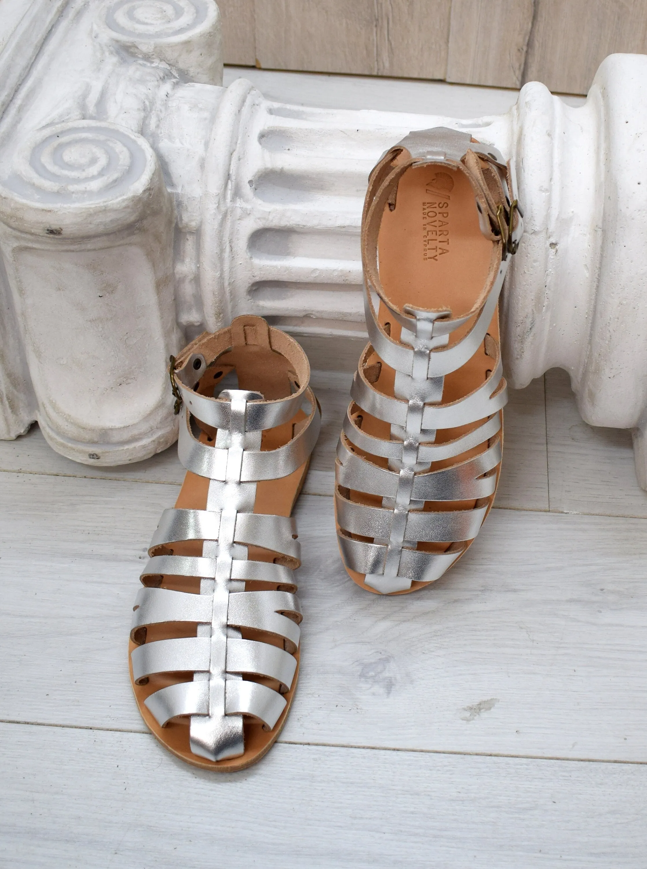 Silver Gladiator Spartan Grecian Huarache Sandals