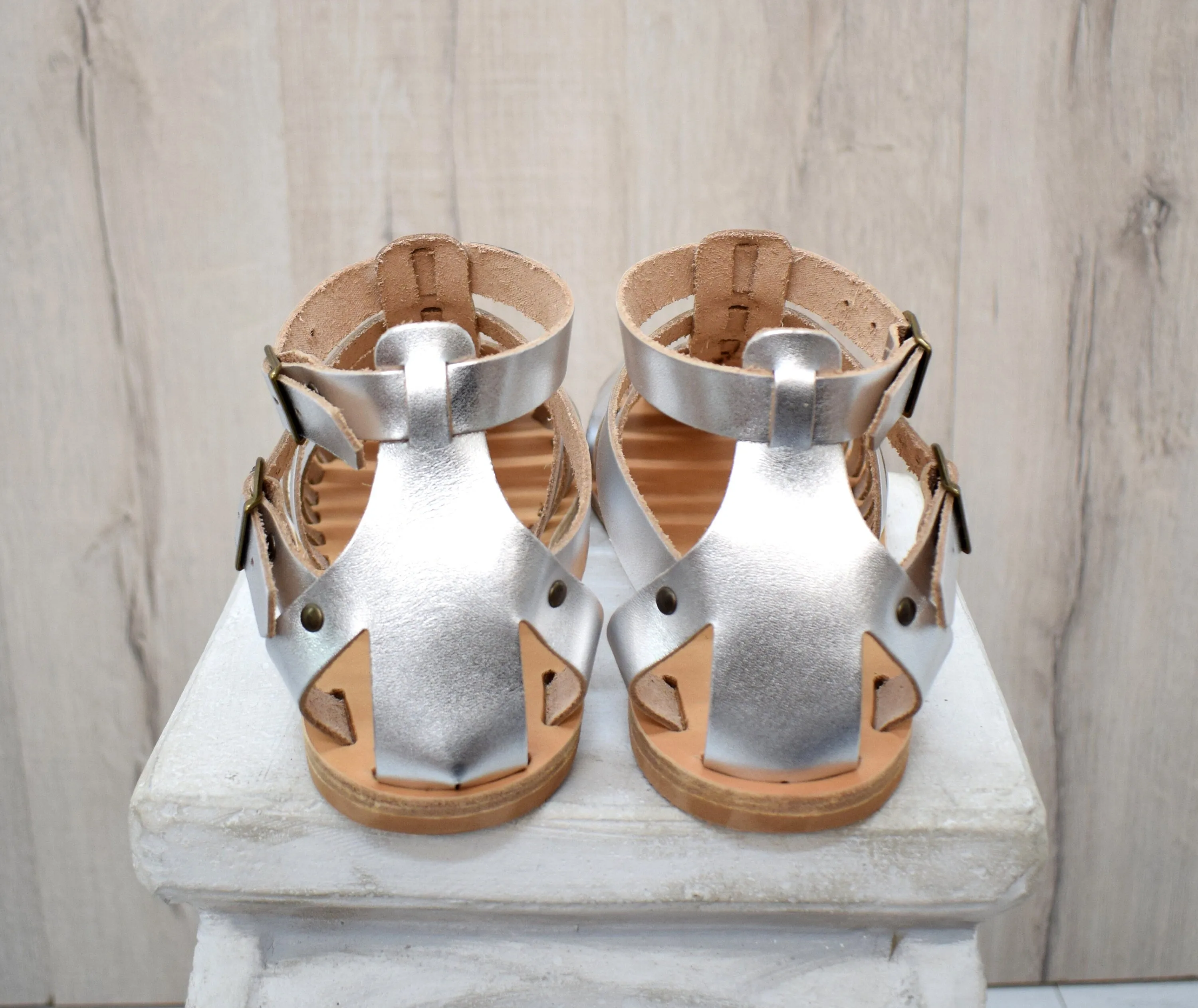 Silver Gladiator Spartan Grecian Huarache Sandals
