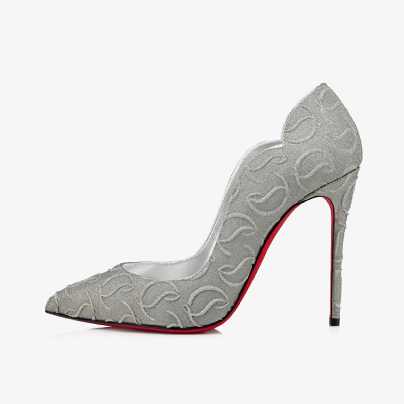 Silver suede Pumps with Pointed Toe