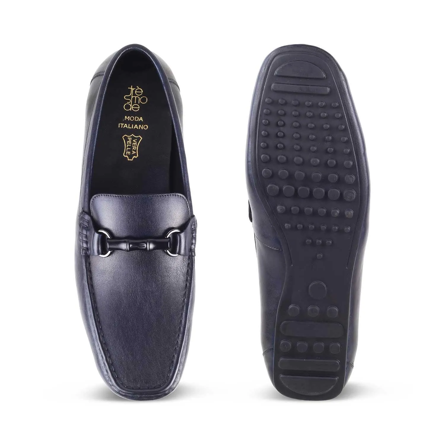 The Porter Navy Men's Leather Loafers Tresmode