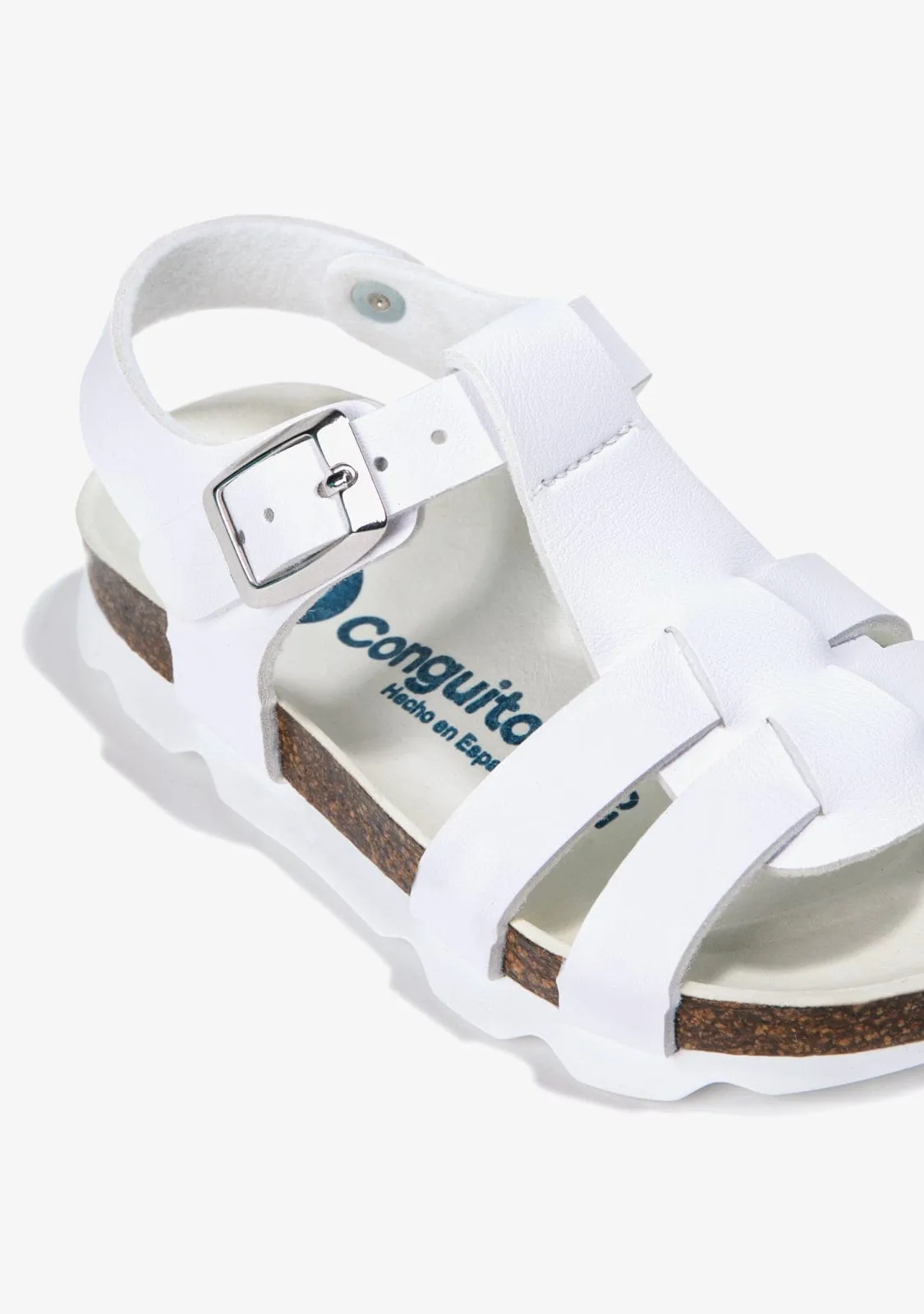 Unisex White Bio Buckle Sandals