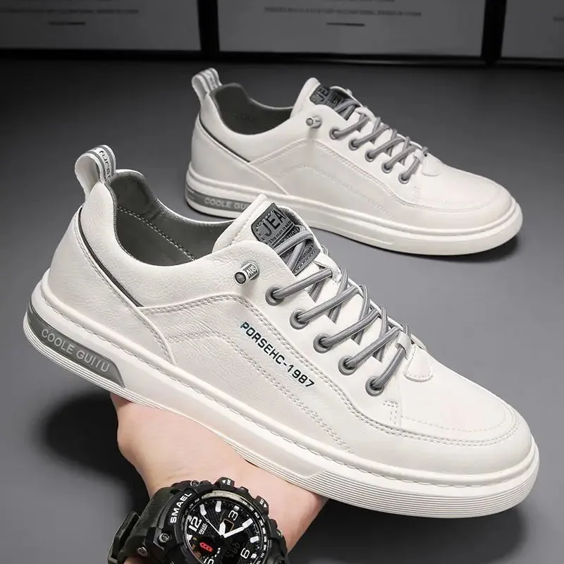Waterproof Spring Loafers: Stylish Men's Casual PU Leather Sneakers in Solid Colors