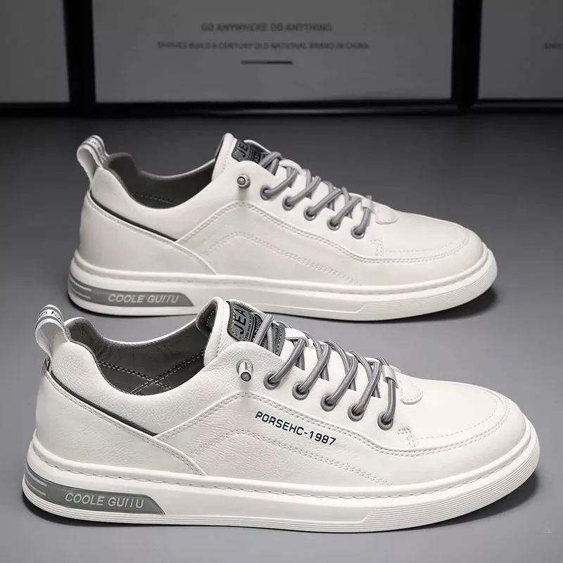 Waterproof Spring Loafers: Stylish Men's Casual PU Leather Sneakers in Solid Colors