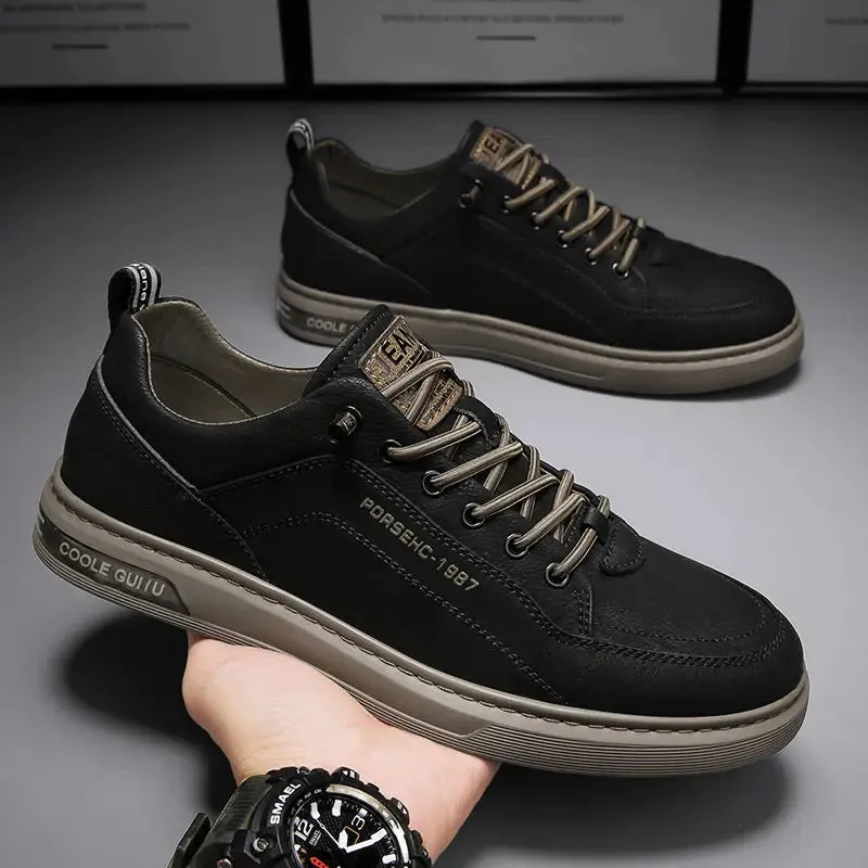 Waterproof Spring Loafers: Stylish Men's Casual PU Leather Sneakers in Solid Colors