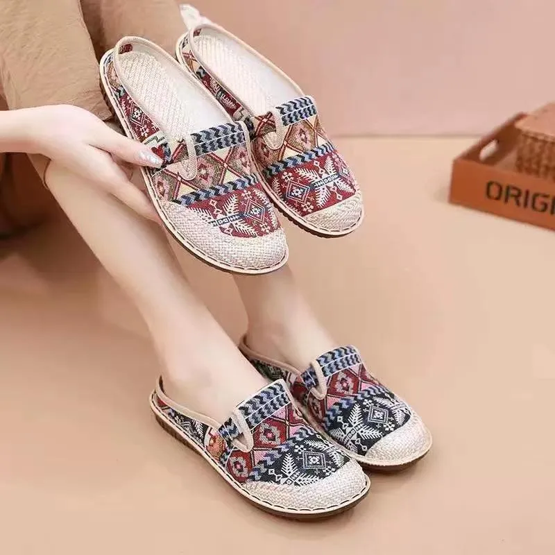 Wrapped head breathable linen slippers